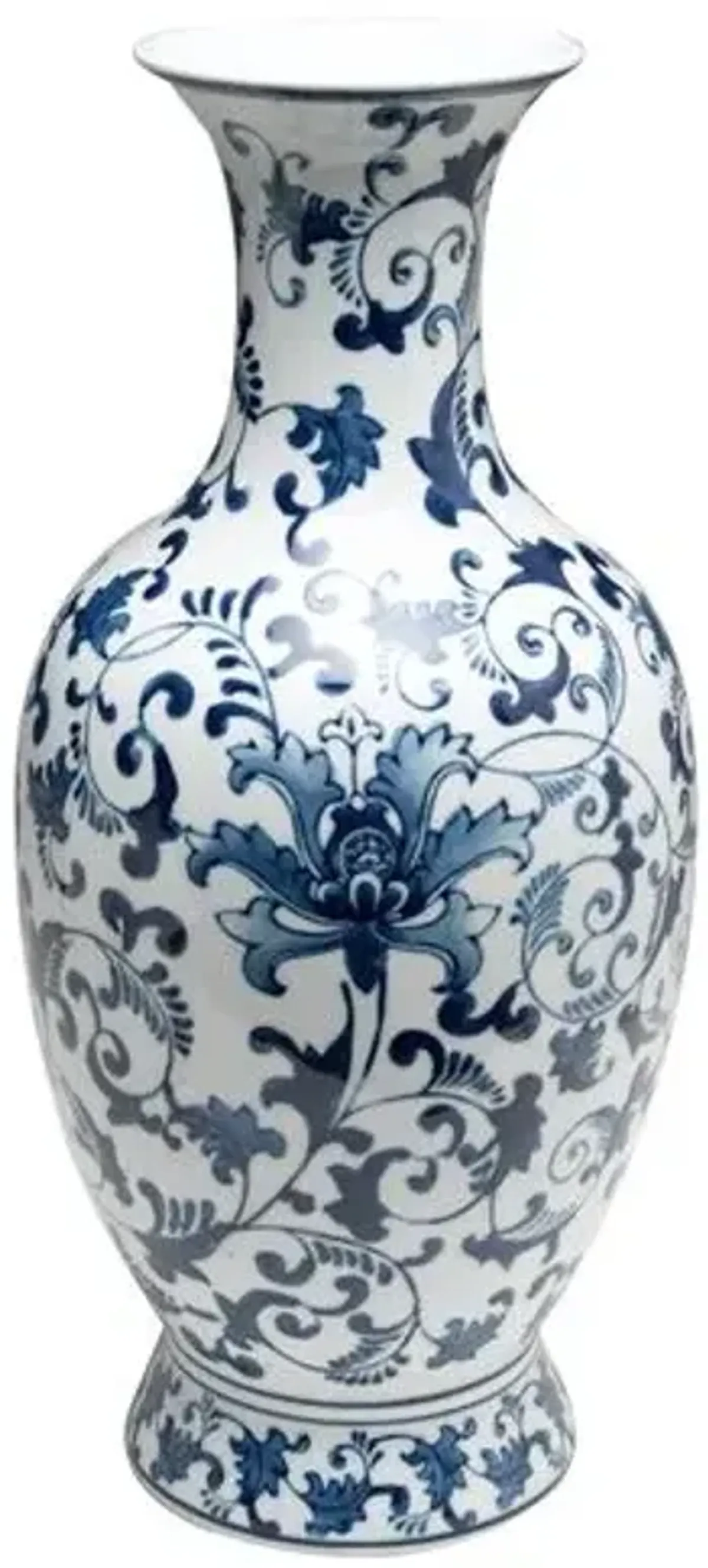 18" Floral Vase - Blue/White