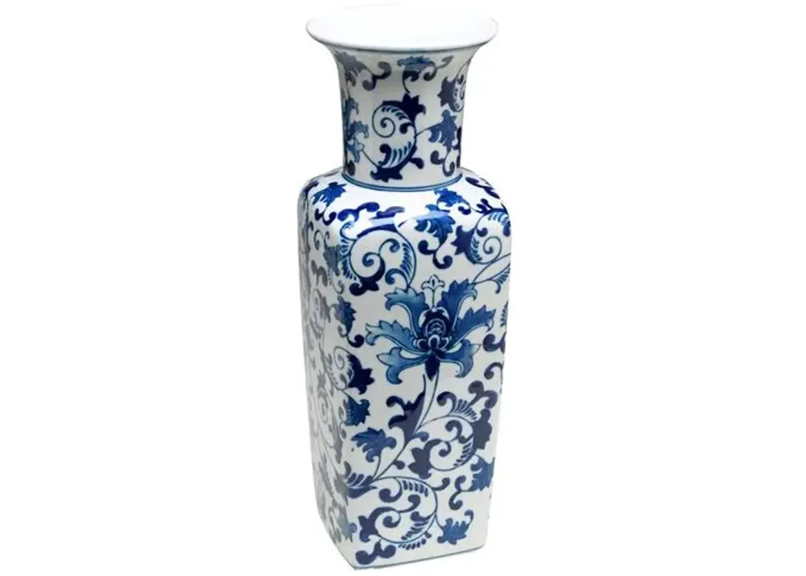 17" Floral Square Vase - Blue/White