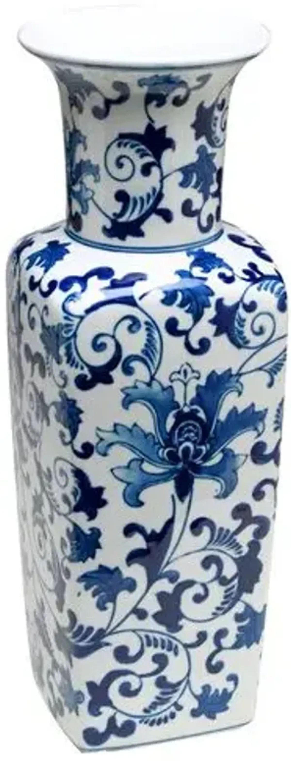 17" Floral Square Vase - Blue/White