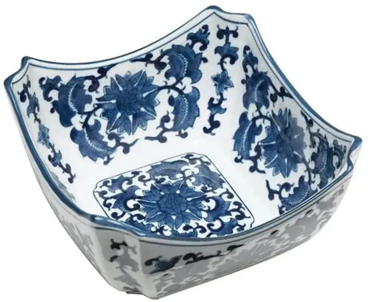 9" Floral Square Bowl - Blue/White