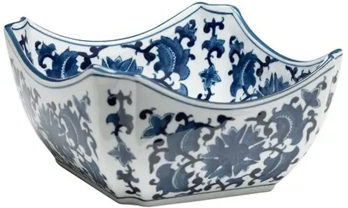 9" Floral Square Bowl - Blue/White