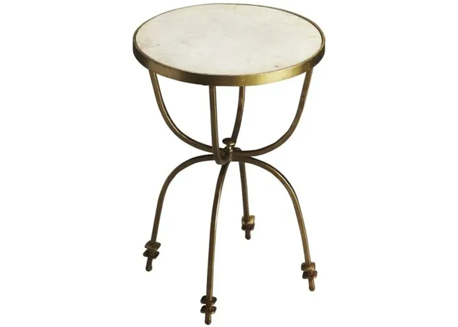 Riley Marble Top Side Table - Gold - Handcrafted - White