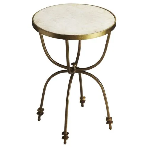 Riley Marble Top Side Table - Gold - Handcrafted - White