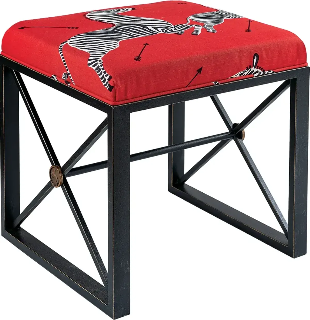 Medallion Zebra Scalamandre Right Facing Single Bench, Red/Black