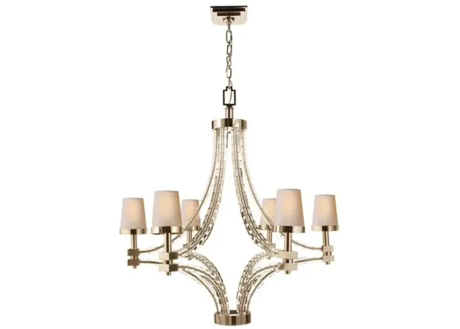 Visual Comfort - Large Crystal Cube Chandelier - Nickel - Beige