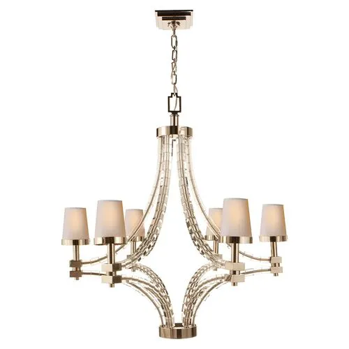 Visual Comfort - Large Crystal Cube Chandelier - Nickel - Beige