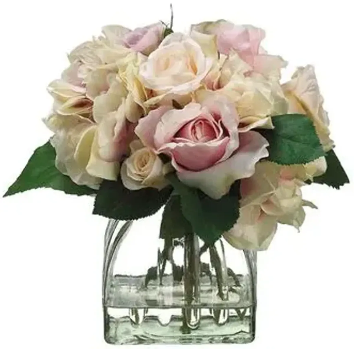 8" Hydrangea and Rose Florals in Vase - Pink