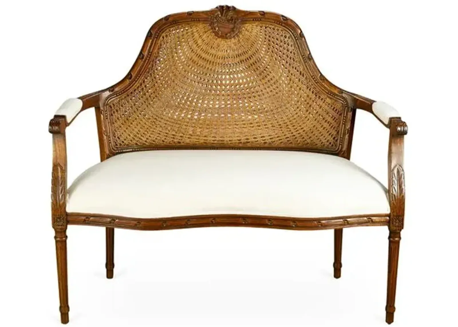 Serena Cane Settee - Ivory Linen - Handcrafted