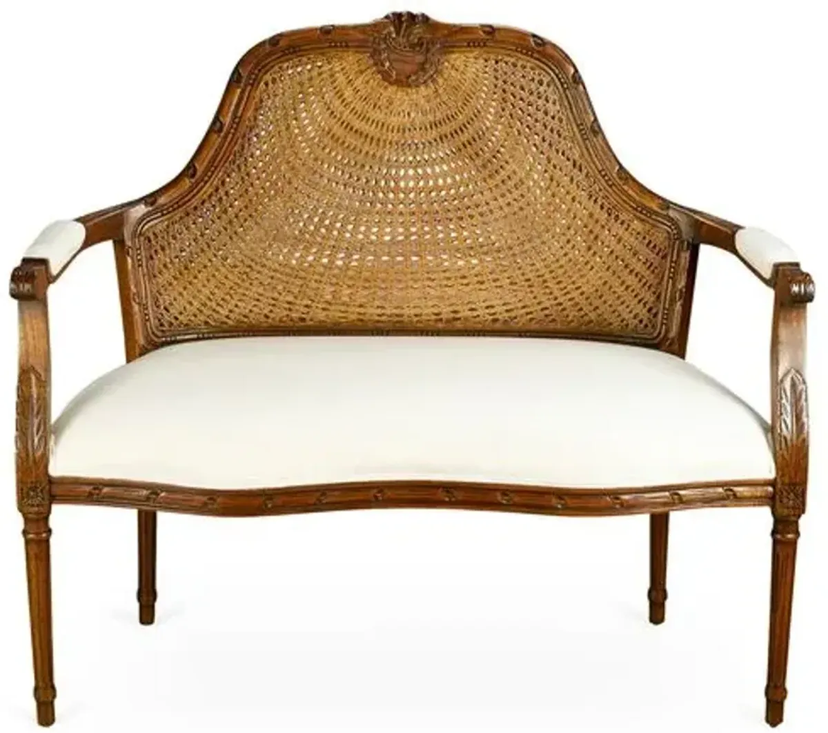 Serena Cane Settee - Ivory Linen - Handcrafted