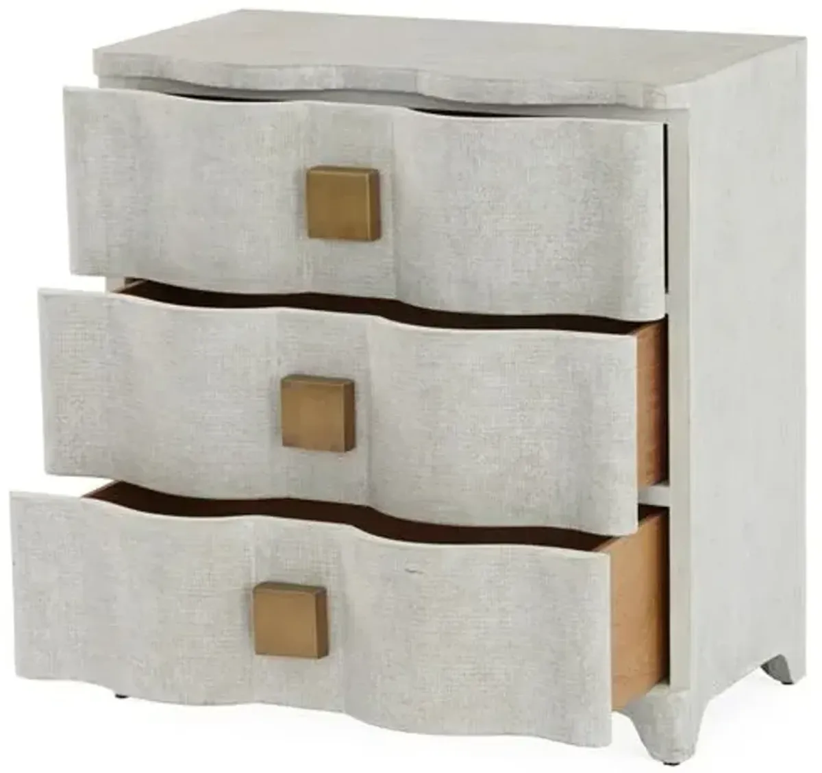 Toile 3-Drawer Nightstand - Antiqued White Linen - Global Views