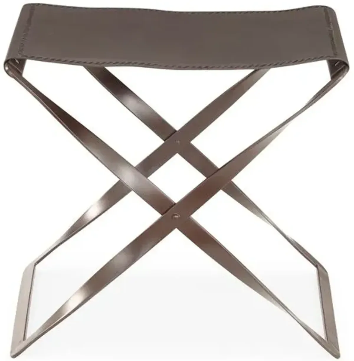 Folding Leather Stool - Global Views - Brown