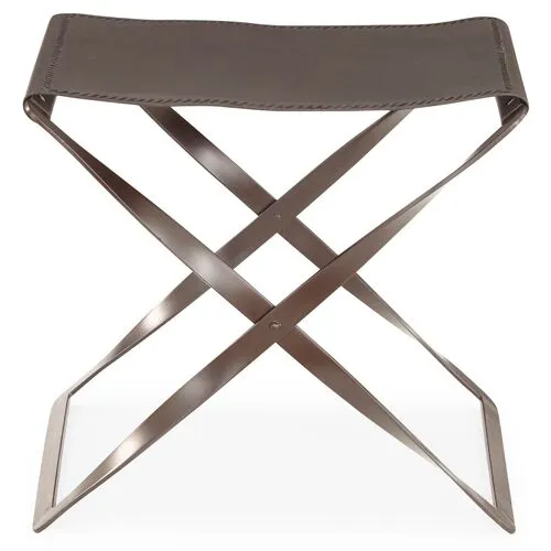 Folding Leather Stool - Global Views - Brown