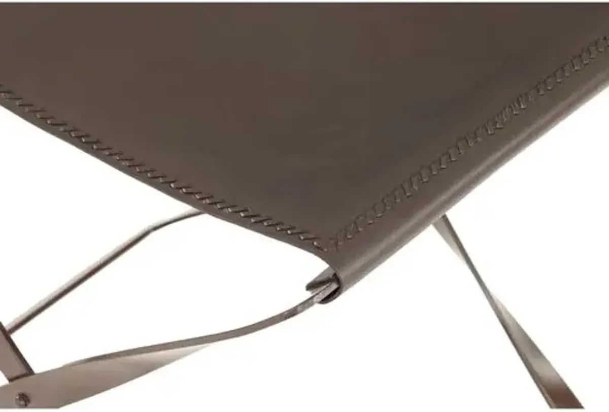 Folding Leather Stool - Global Views - Brown