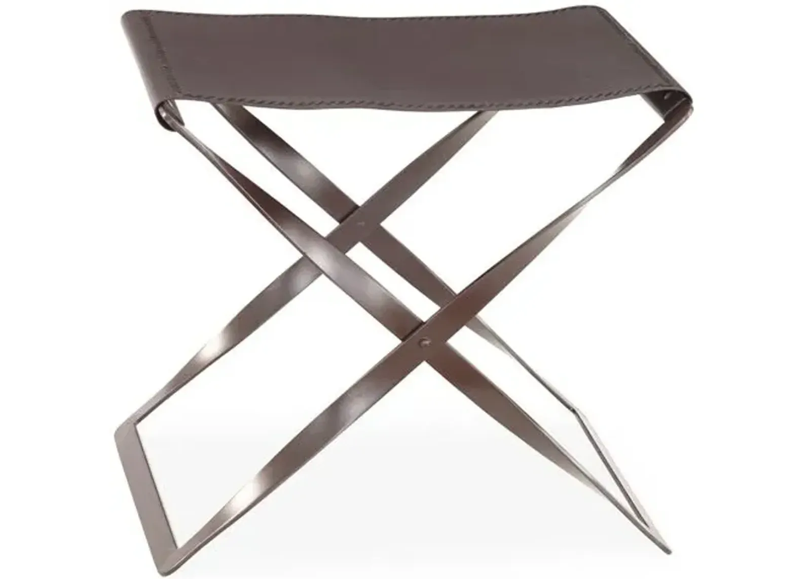 Folding Leather Stool - Global Views - Brown