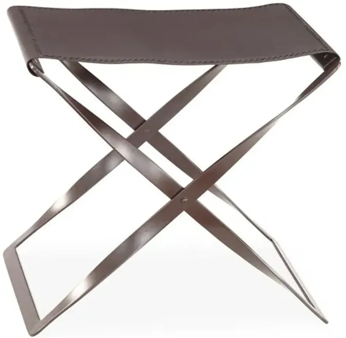 Folding Leather Stool - Global Views - Brown