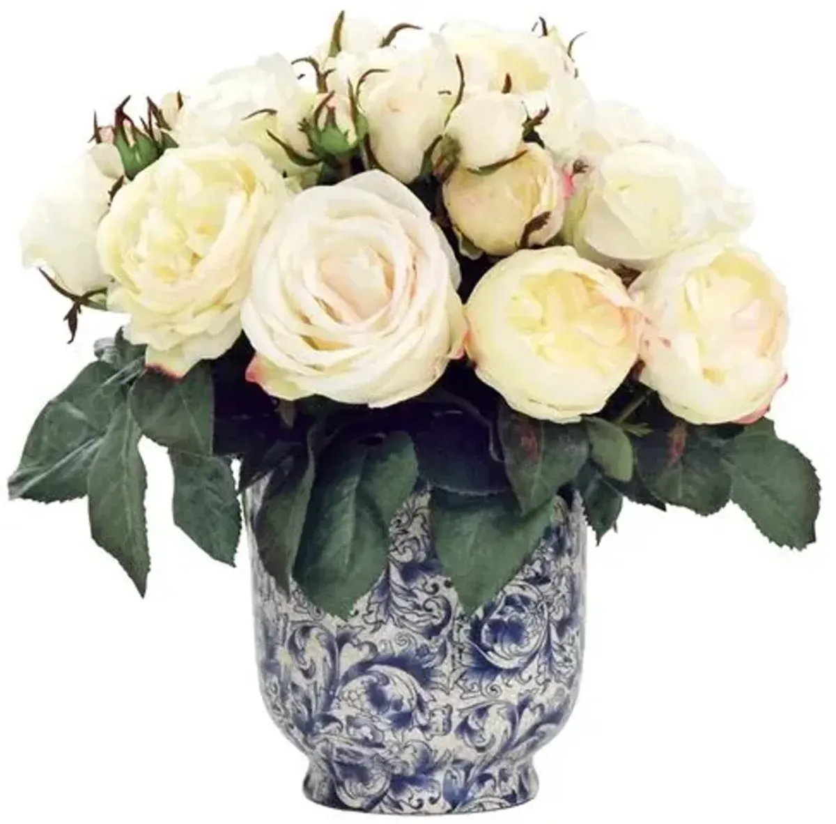 16" Mixed Roses in Cache Planter - White - Handcrafted - Ivory - 12" x 12" x 16"