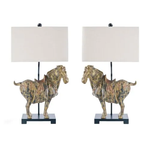 Southern Living Set of 2 Dynasty Horse Lamps - Distressed - Regina Andrew