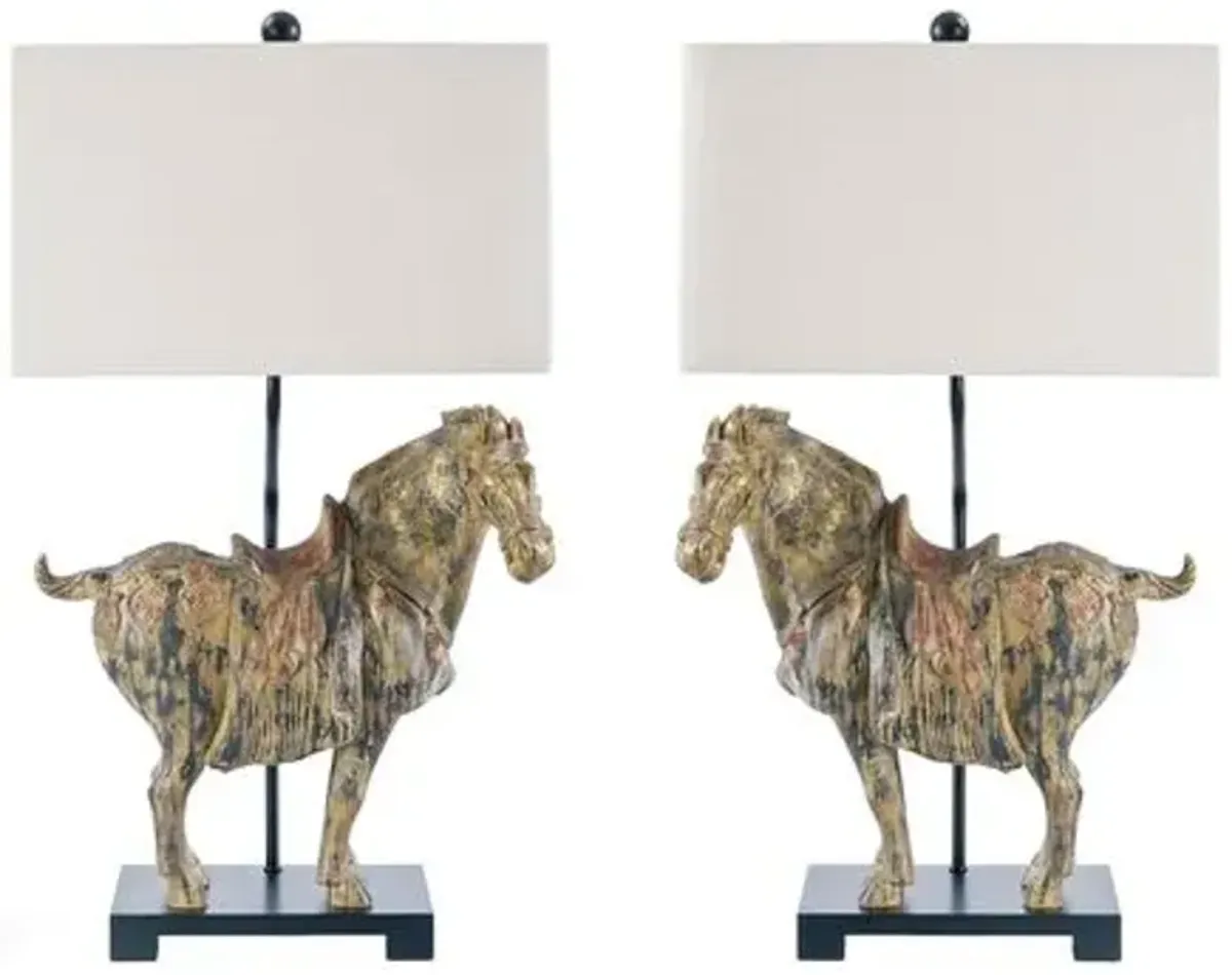 Southern Living Set of 2 Dynasty Horse Lamps - Distressed - Regina Andrew