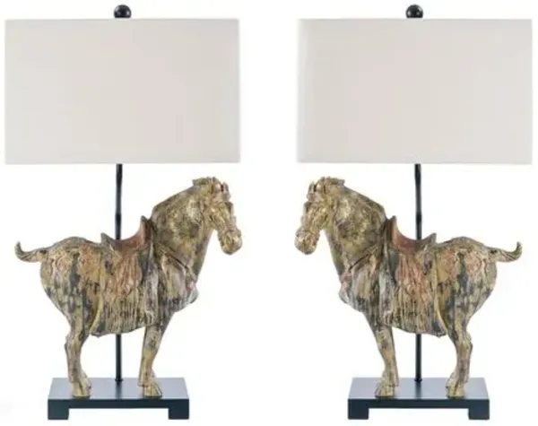 Set of 2 Dynasty Horse Lamps - Distressed - Regina Andrew