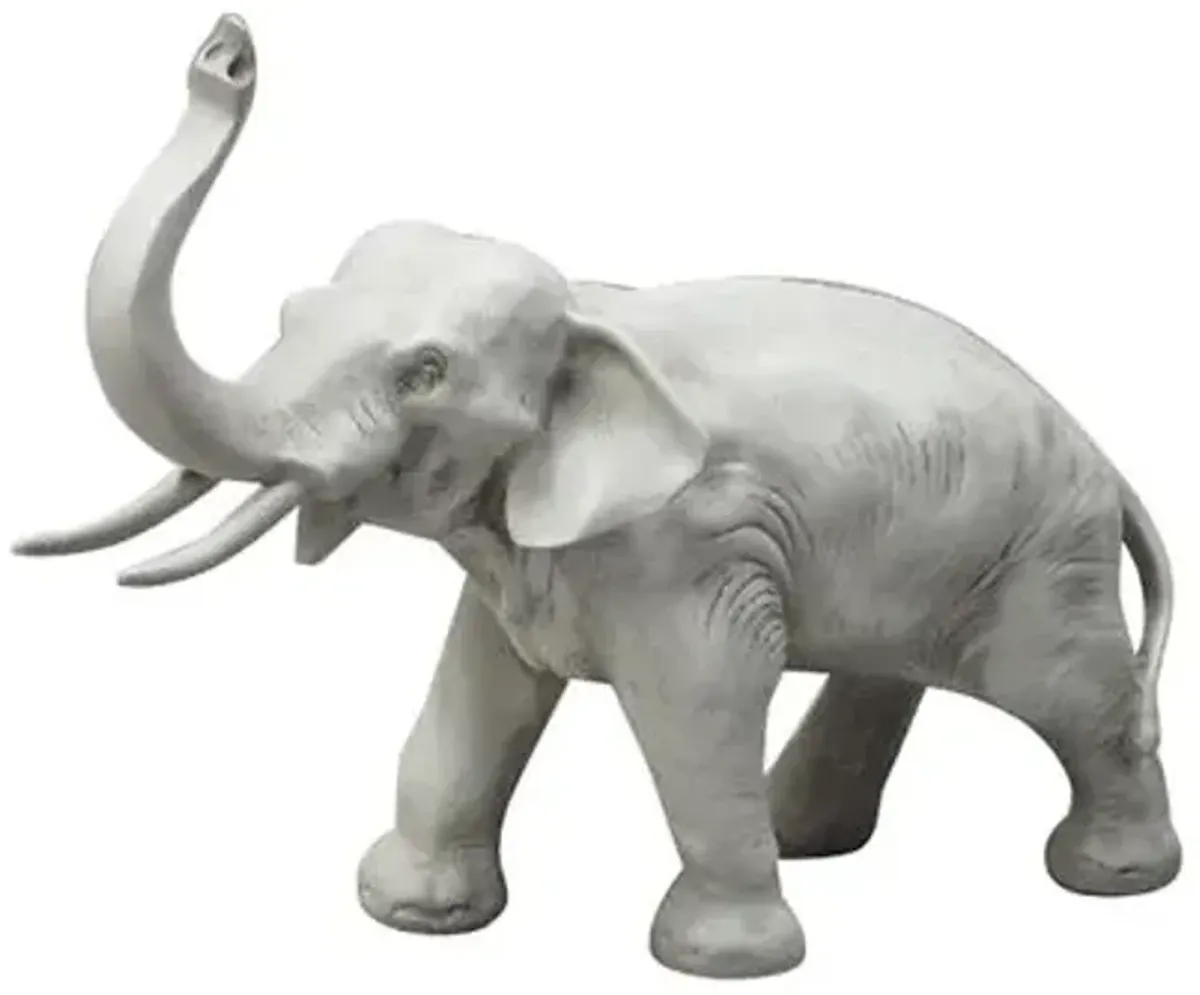 16" Charging Elephant - Antique Stone - Gray