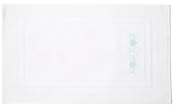 Floral Loops Bath Mat, White/Aqua