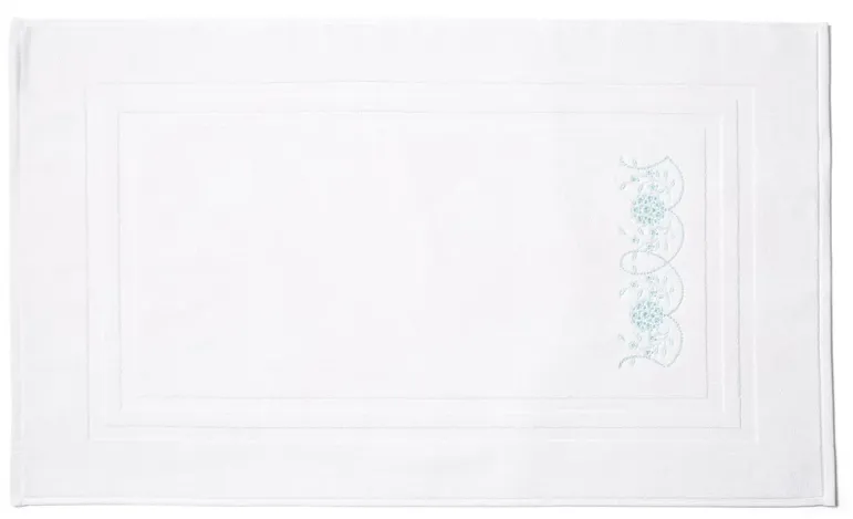 Floral Loops Bath Mat, White/Aqua