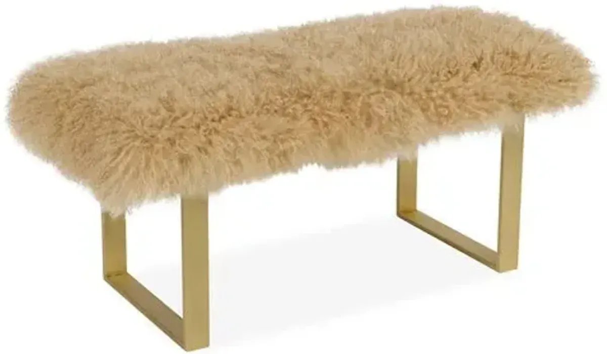 Curly Tibetan Bebe Bench - Brass/Beige - Le-Coterie