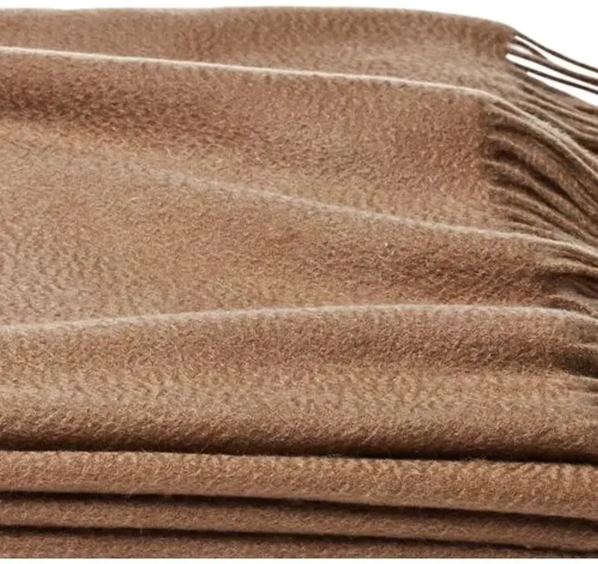 Solid Cashmere Throw - Camel - Beige - Lightweight, Soft, Warm, Fringed