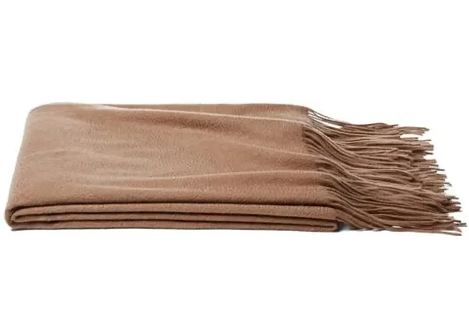 Solid Cashmere Throw - Camel - Beige - Lightweight, Soft, Warm, Fringed