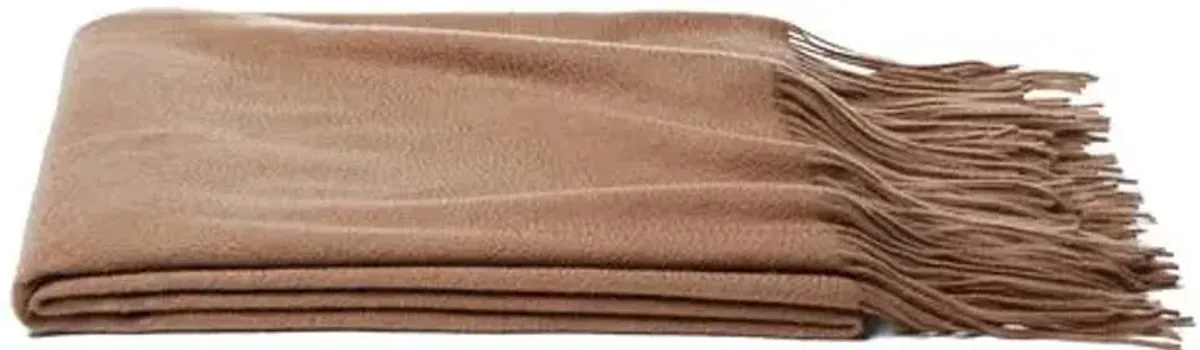 Solid Cashmere Throw - Camel - Beige - Lightweight, Soft, Warm, Fringed