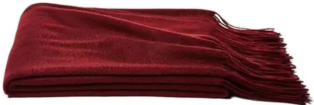 Solid Cashmere Throw - Merlot - Red - Lightweight, Soft, Warm, Fringed