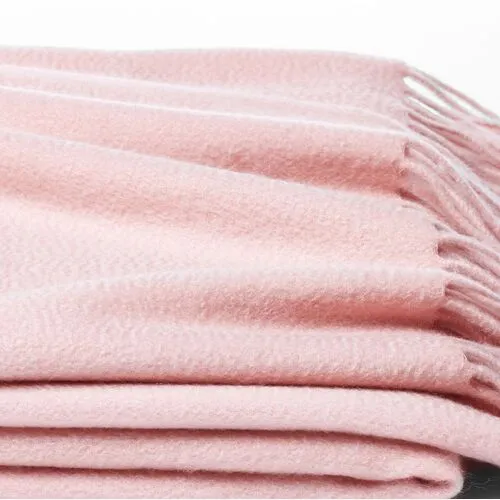 Solid Cashmere Throw - Pink Blush - Lightweight, Soft, Warm, Fringed