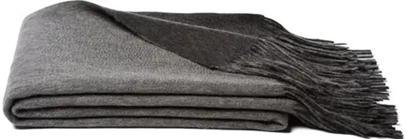 Reversible Cashmere Blend Throw - Gray, Fringed