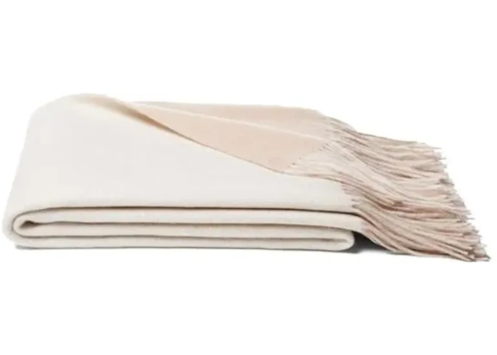 Reversible Cashmere-Blend Throw - Oatmeal - White, Fringed