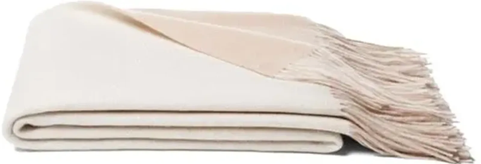 Reversible Cashmere-Blend Throw - Oatmeal - White, Fringed