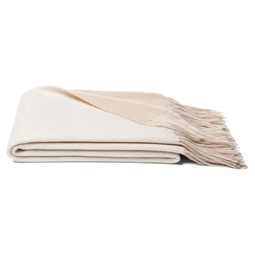 Reversible Cashmere-Blend Throw - Oatmeal - White, Fringed