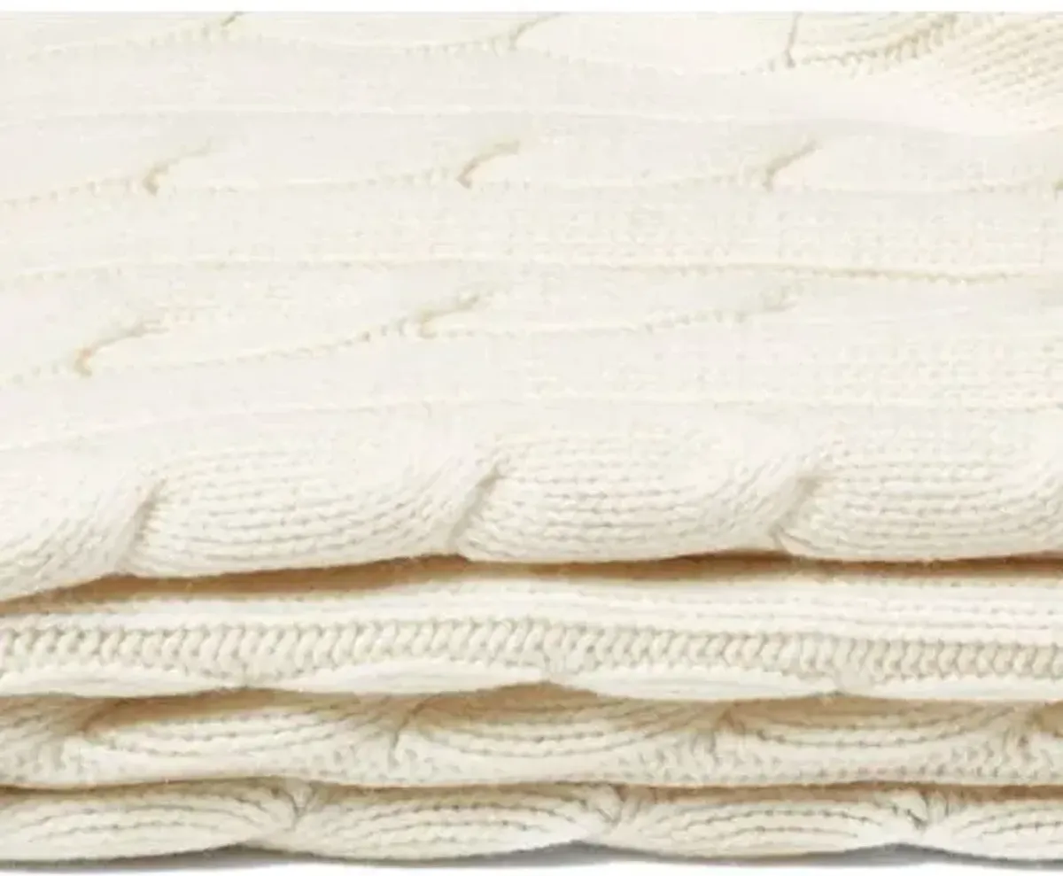 Cable Knit Cashmere-Blend Throw - Ivory - White