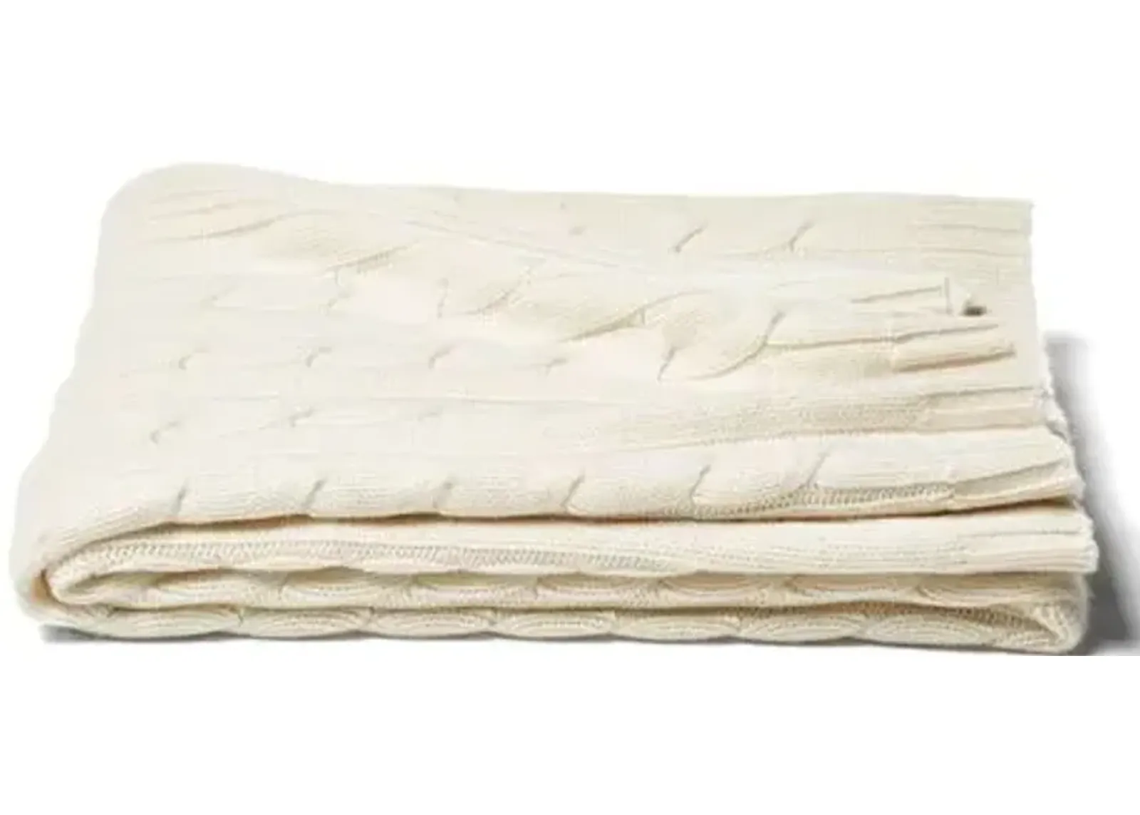 Cable Knit Cashmere-Blend Throw - Ivory - White