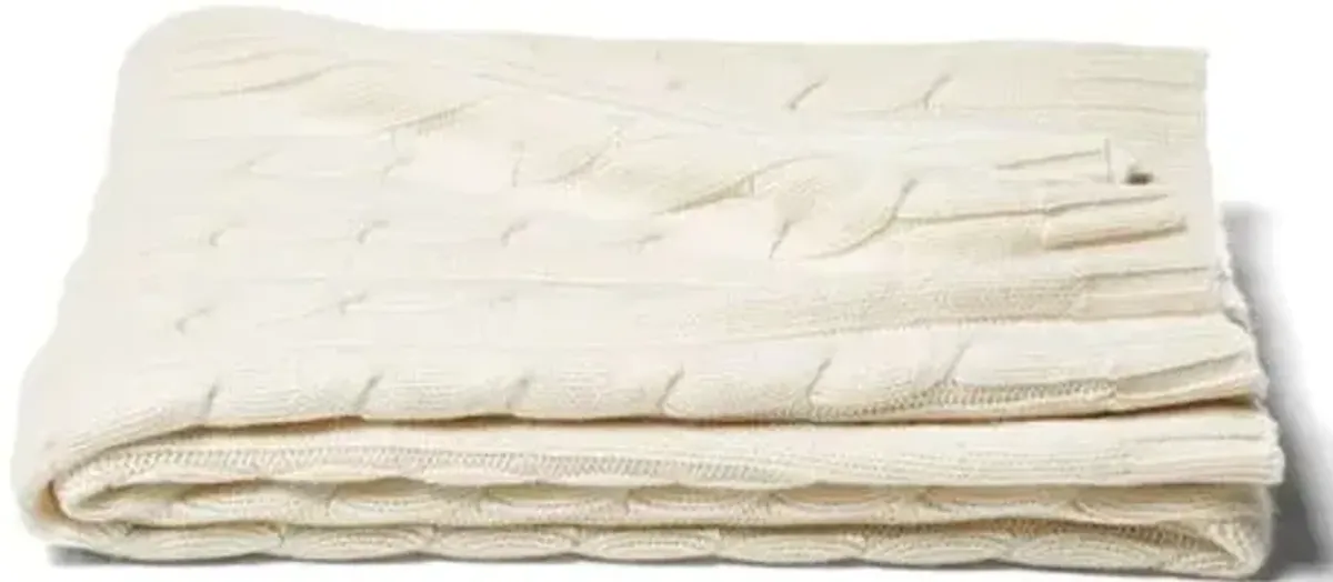 Cable Knit Cashmere-Blend Throw - Ivory - White