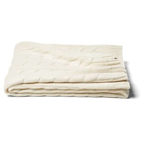 Cable Knit Cashmere-Blend Throw - Ivory - White