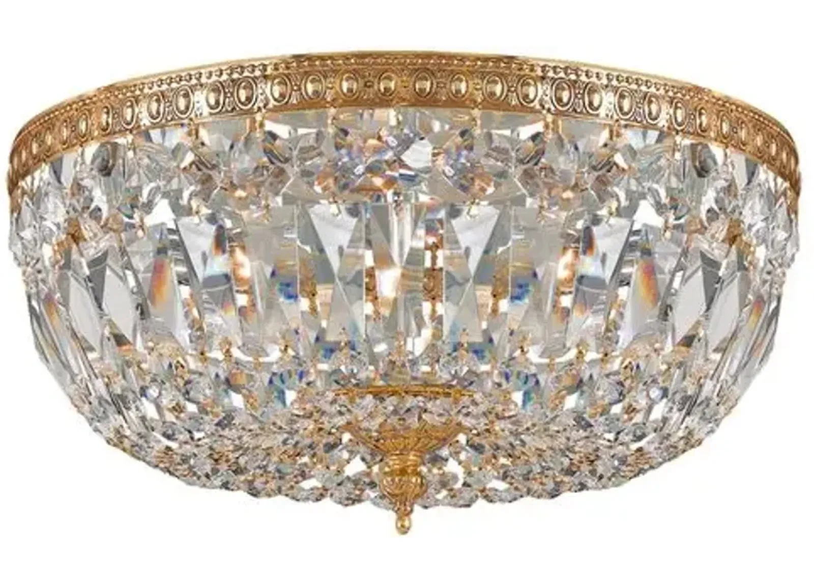 3-Light Hand Cut Crystal Flush Mount - Brass - Crystorama - Gold