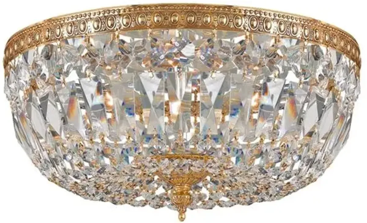 3-Light Hand Cut Crystal Flush Mount - Brass - Crystorama - Gold