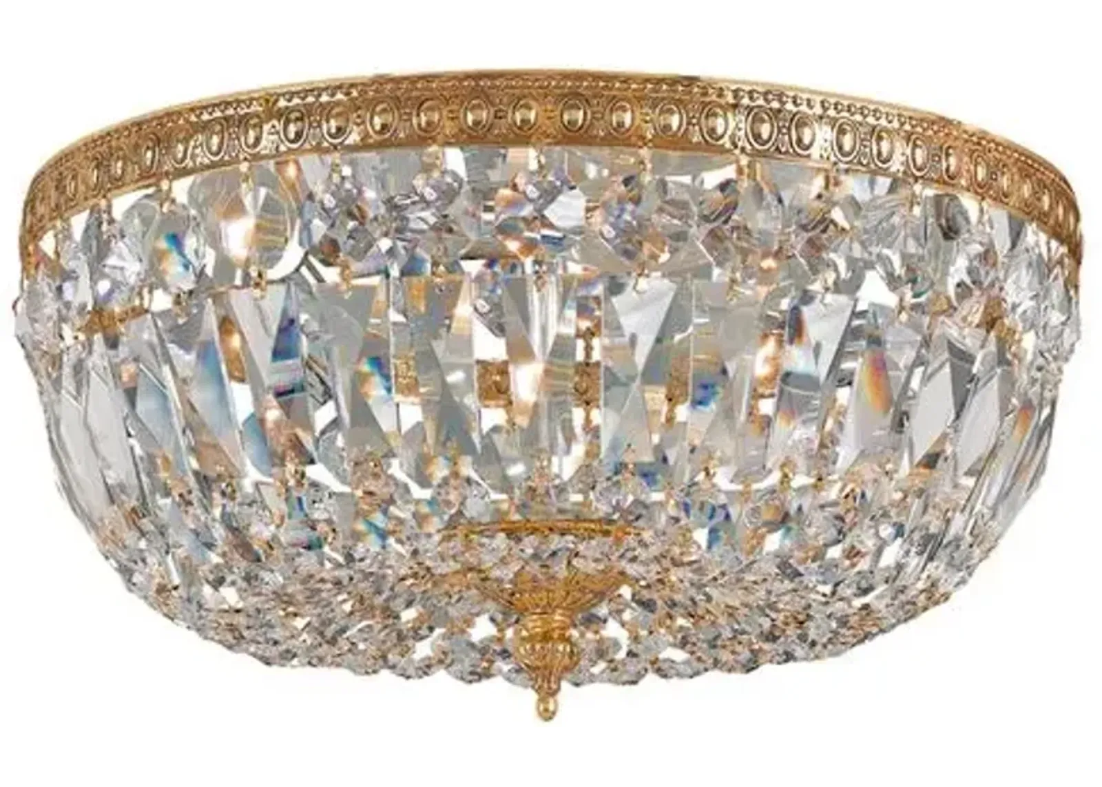 3-Light Hand Cut Crystal Flush Mount - Brass - Crystorama - Gold