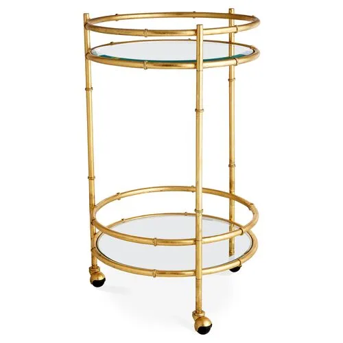 Bamboo Mirrored Bar Cart - Gold