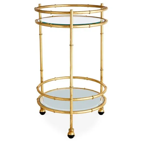 Bamboo Mirrored Bar Cart - Gold