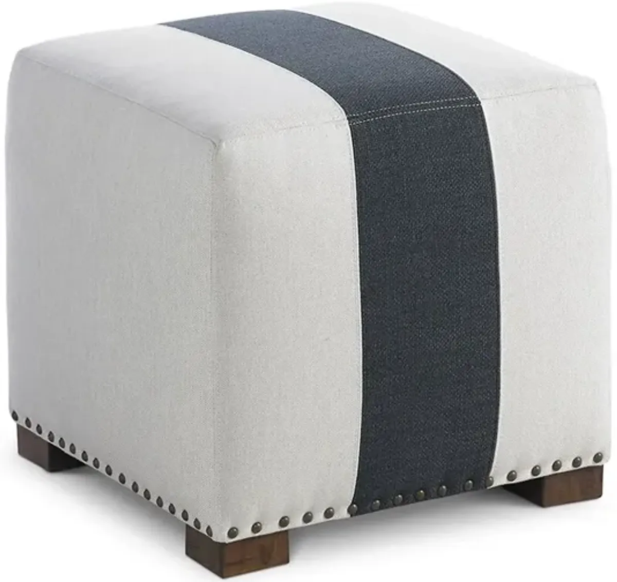 Canto Nailhead Ottoman, White/Navy