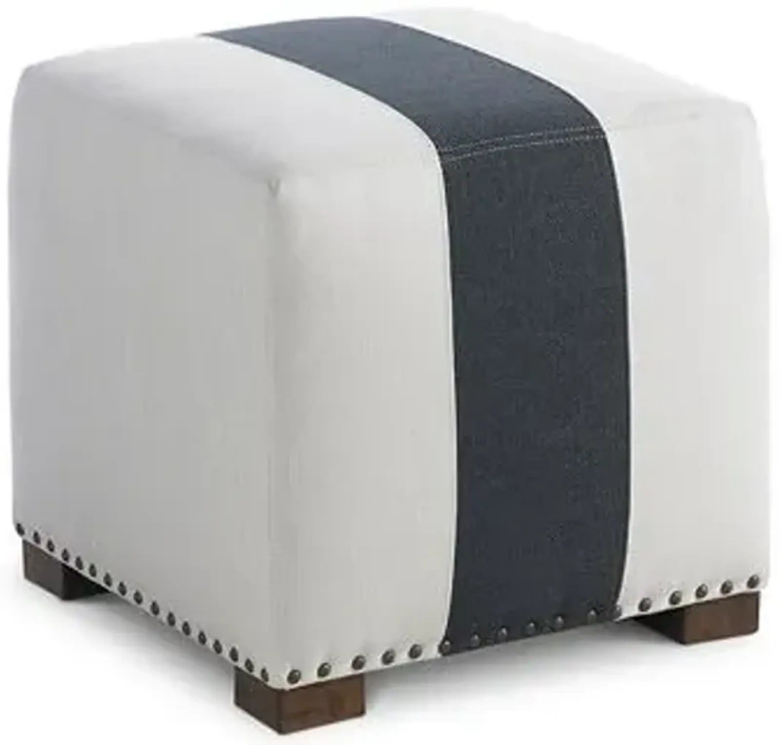 Canto Ottoman - White/Navy Sunbrella - Miles Talbott - Handcrafted