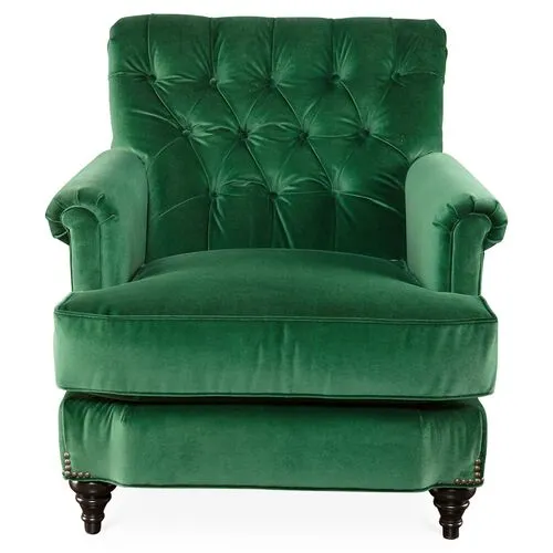 Acton Tufted Club Chair - Emerald Green Velvet - Miles Talbott - Hancrafted in the USA