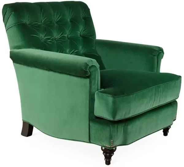 Acton Tufted Club Chair, Emerald Green Velvet