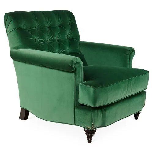 Acton Tufted Club Chair - Emerald Green Velvet - Miles Talbott - Hancrafted in the USA